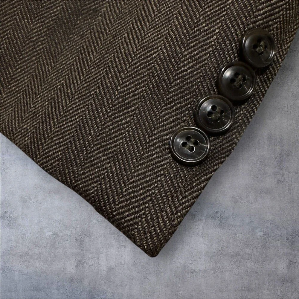 DKNY Mens Blazer Sport Coat Two Button Jacket 40R WOOL Brown Herringbone Suits
